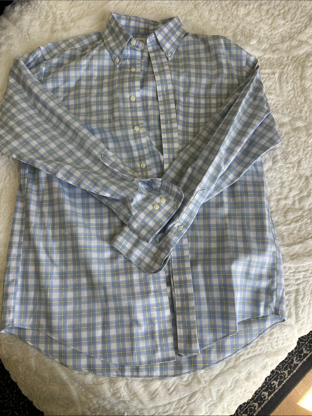 Brooks Brothers Blue and Light Green Plaid Button-Down Shirt
